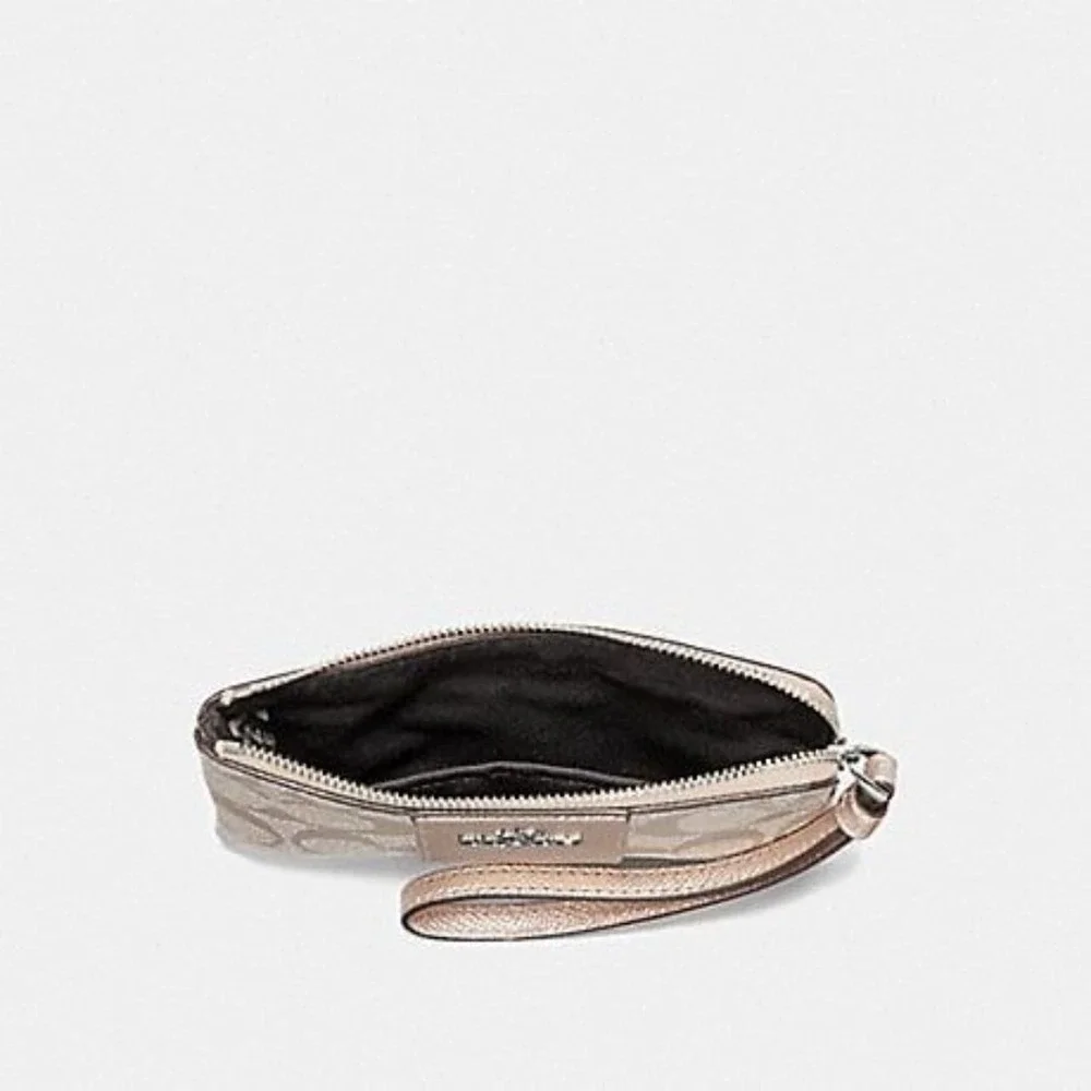 Coach Boxed Corner Zip Wristlet In Signature Canvas With Stripe NIB